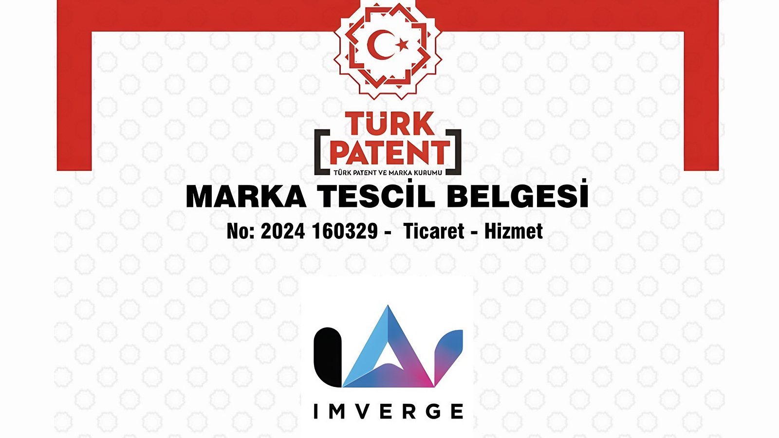 Section of the Turkish Patent and Trademark Office registration certificate showing the Imverge logo.